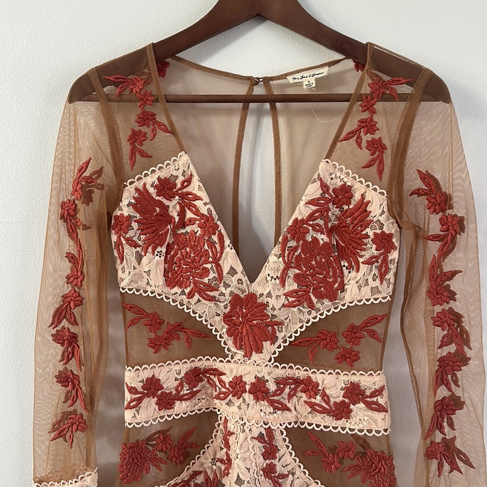 For Love And Lemons Long Sleeve Dress in Cream and Red - Picture 4 of 9